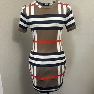 CBR White and Blue Bodycon Mini Dress Short Sleeve